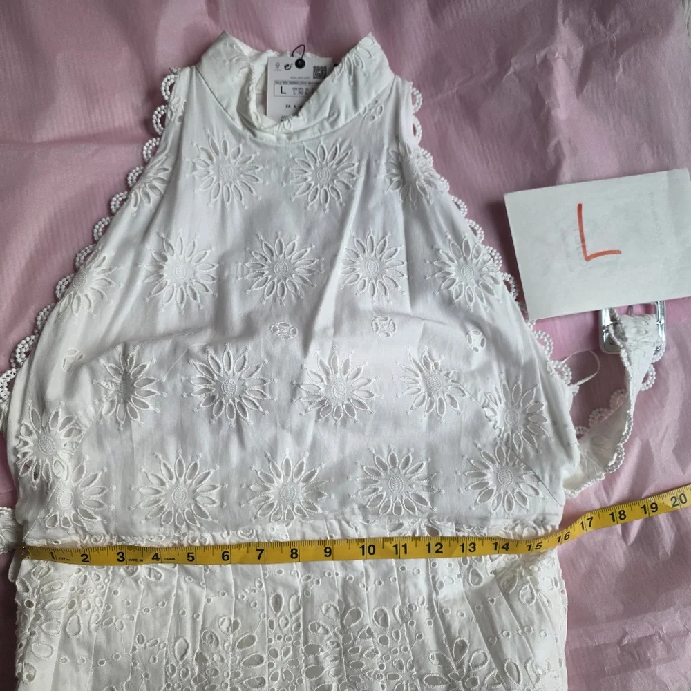 ZARA Openwork Embroidered Midi Dress ZW COLLECTION oyster white Nwt - Picture 11 of 16
